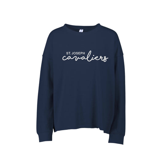 St. Joseph Cavaliers Script Embroidered Ladies Drop Shoulder Beach Fleece Crew | SJSE6