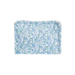 Floral patterned pouch with blue flowers on a white background