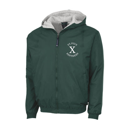 Green jacket with 'St. Pius X Panthers' logo on a white background