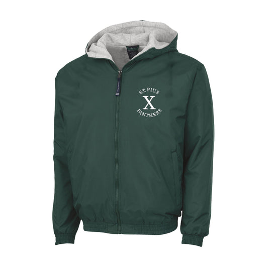 Green jacket with 'St. Pius X Panthers' logo on a white background
