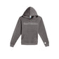 charcoal heather hoodie with 'PANTHERS' embroidered in open athletic block font and white  thread on the center chest and a paw print embroidered on the cuff