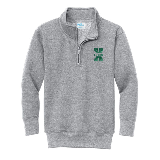 athletic heather youth quarter zip with x st. pius embroidered logo