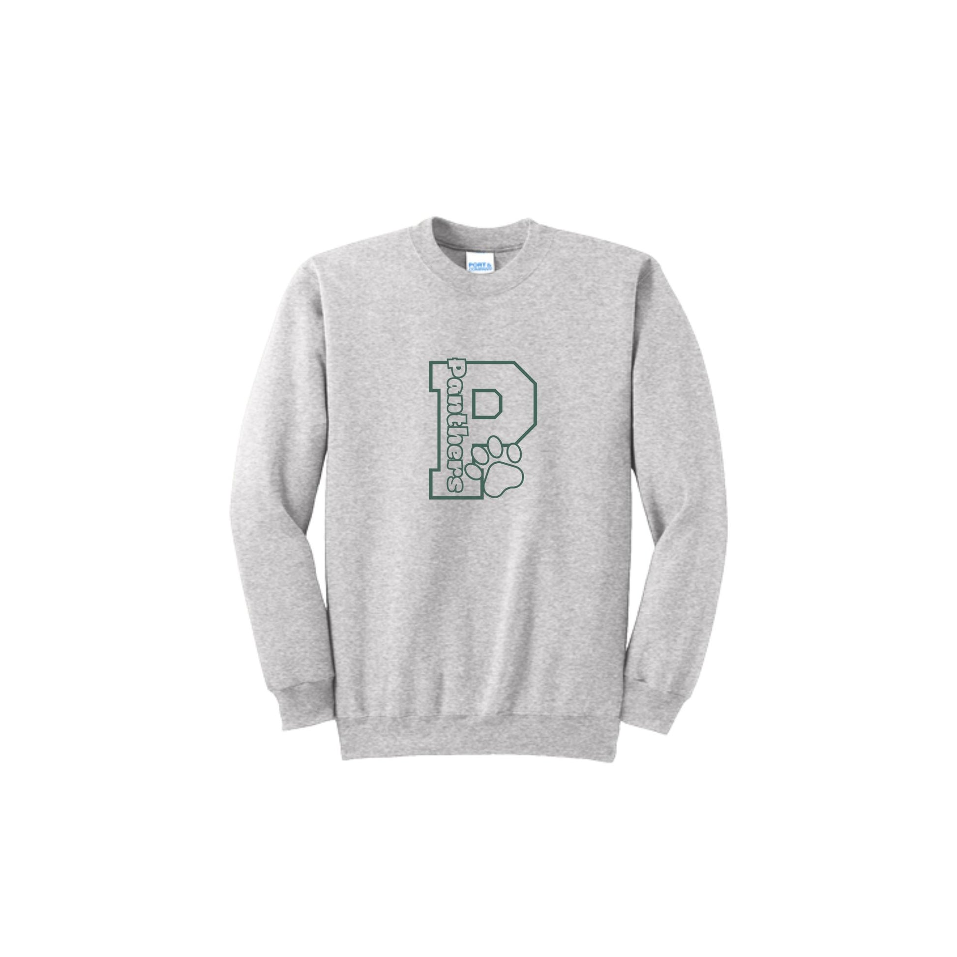 Gray sweatshirt with a logo on a white background