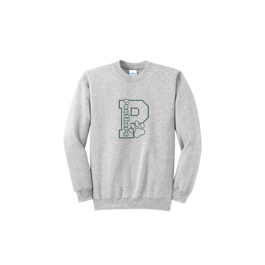 Gray sweatshirt with a logo on a white background
