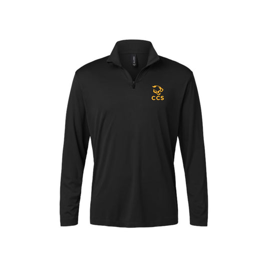 black performance quarter zip with custom cougars ccs printed design in gold ink