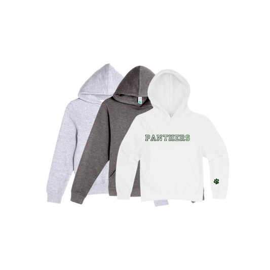 Three hoodies in gray, black, and white on a white background