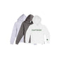 Three hoodies in gray, black, and white on a white background