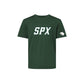 forest performance t-shirt featuring the letters 'SPX' printed in white across the chest and a small white panther logo on the right sleeve, displayed on a solid white background.