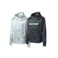 Two camouflage hoodies, one gray and one black, on a white background.