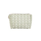 Small sage green pouch with a floral pattern on a white background