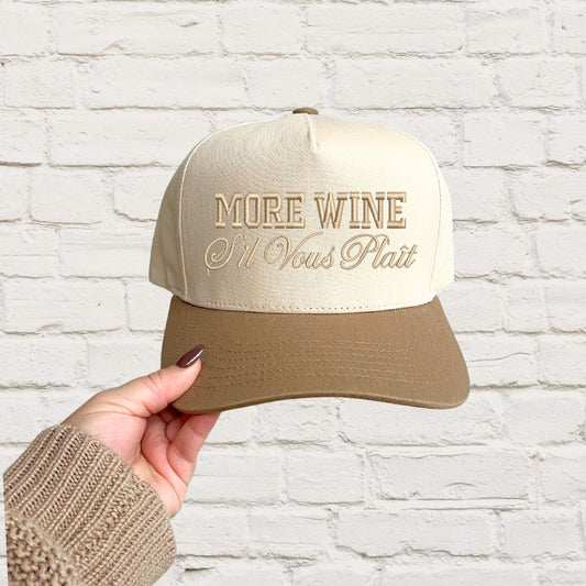 More Wine S'il Vous Plait Two-Toned Embroidered Trucker Hat