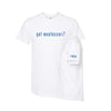 White t-shirt with 'got montessori?' text on a white background