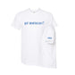 White t-shirt with 'got montessori?' text on a white background