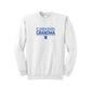 White crewneck sweatshirt with a royal blue st. joseph school grandma printed design