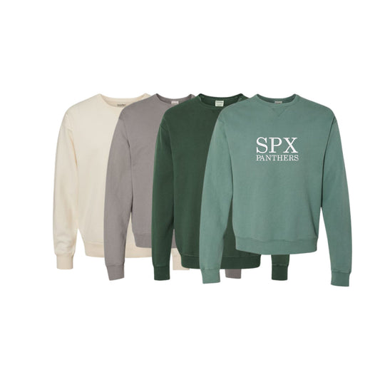 Four sweatshirts in different colors with 'SPX Panthers' text on a white background