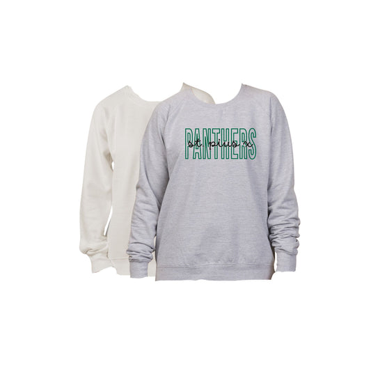 Two sweatshirts, one white and one gray, with 'St. Louis' text on a white background