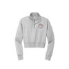 athletic heather cropped quarter zip with custom printed sacred heart schools heart logo on the left chest in black and red ink