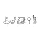 custom outlined golf icon printed design featuring: golf bag, golf ball on a tee, golf cart, golf club, and golf green/flag