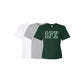 Three t-shirts in white, gray, and green with 'SPX' printed on them.