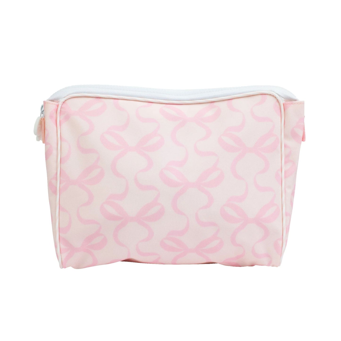 Pink bow pattern cosmetic bag - large