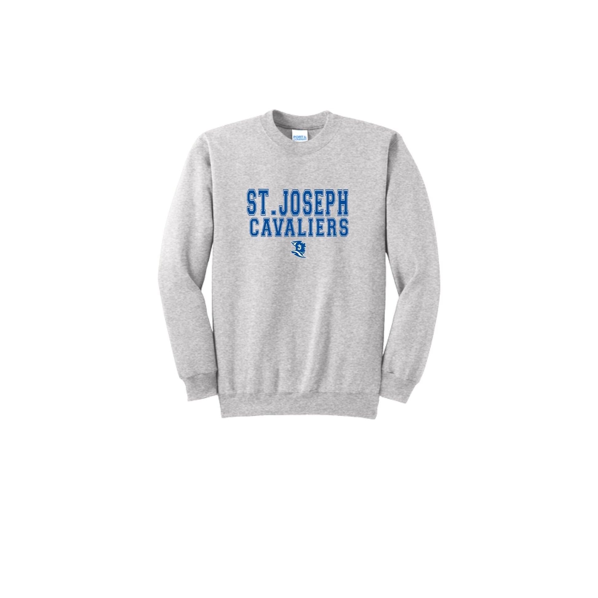 Gray sweatshirt with 'St. Joseph Cavaliers' text on a white background