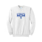 White crewneck sweatshirt with a royal blue st. joseph school mom printed design