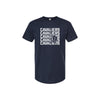 Navy blue t-shirt with 'CAVALIERS' printed in white multiple times on a white background