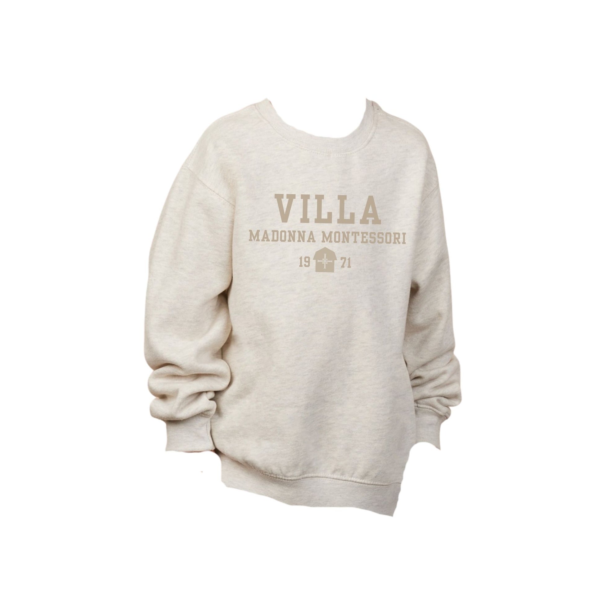Beige sweatshirt with 'Villa Madonna Montessori' text 