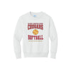 White sweatshirt with 'Calvary Christian School Cougars Softball' text and softball graphic on a white background