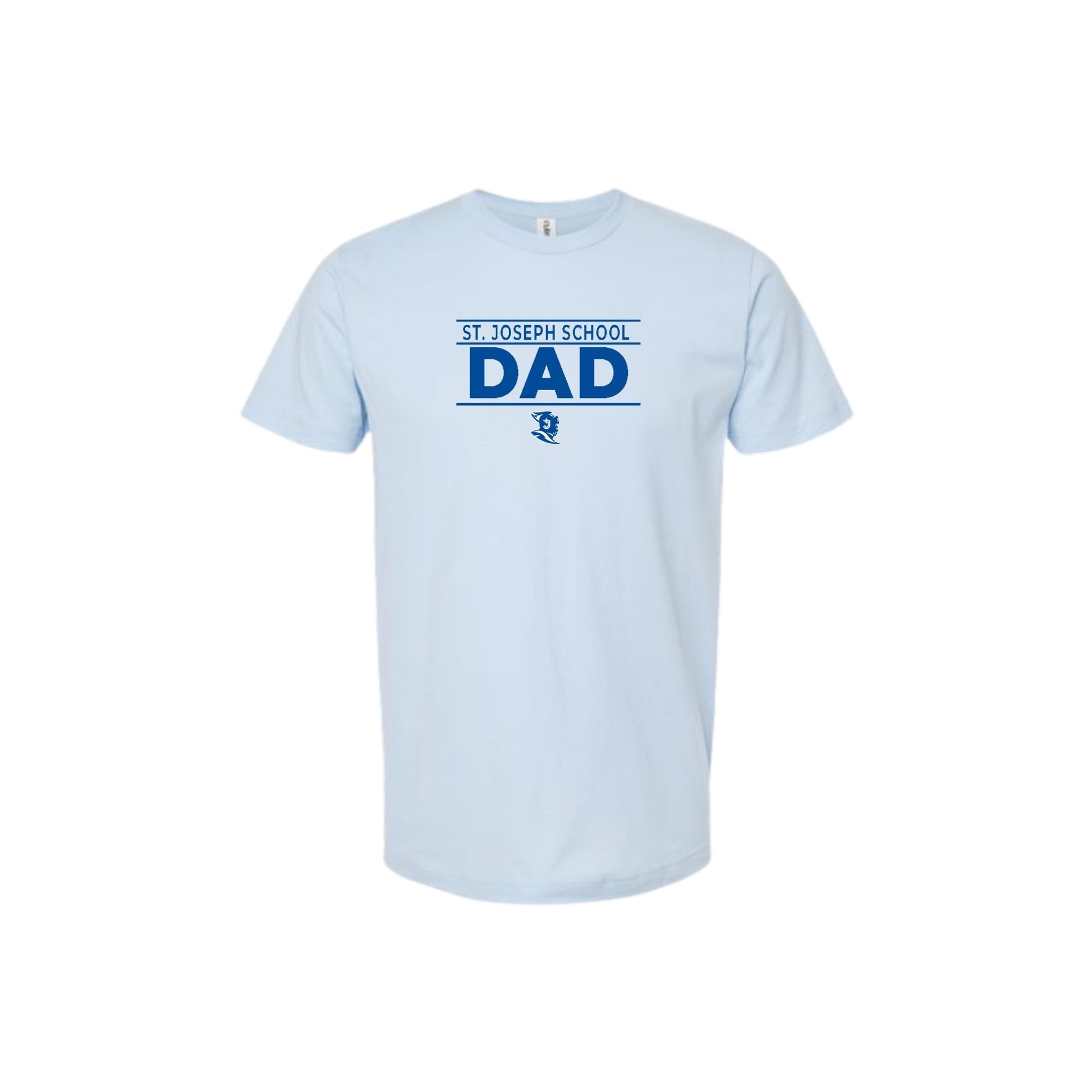 Light blue t-shirt with 'St. Joseph School DAD' text on a white background
