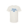 An off-white short-sleeve t-shirt with blue text on the chest reading 'VILLA MADONNA MONTESSORI 1921' and a small house graphic, shown on a plain white background.