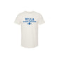 An off-white short-sleeve t-shirt with blue text on the chest reading 'VILLA MADONNA MONTESSORI 1921' and a small house graphic, shown on a plain white background.