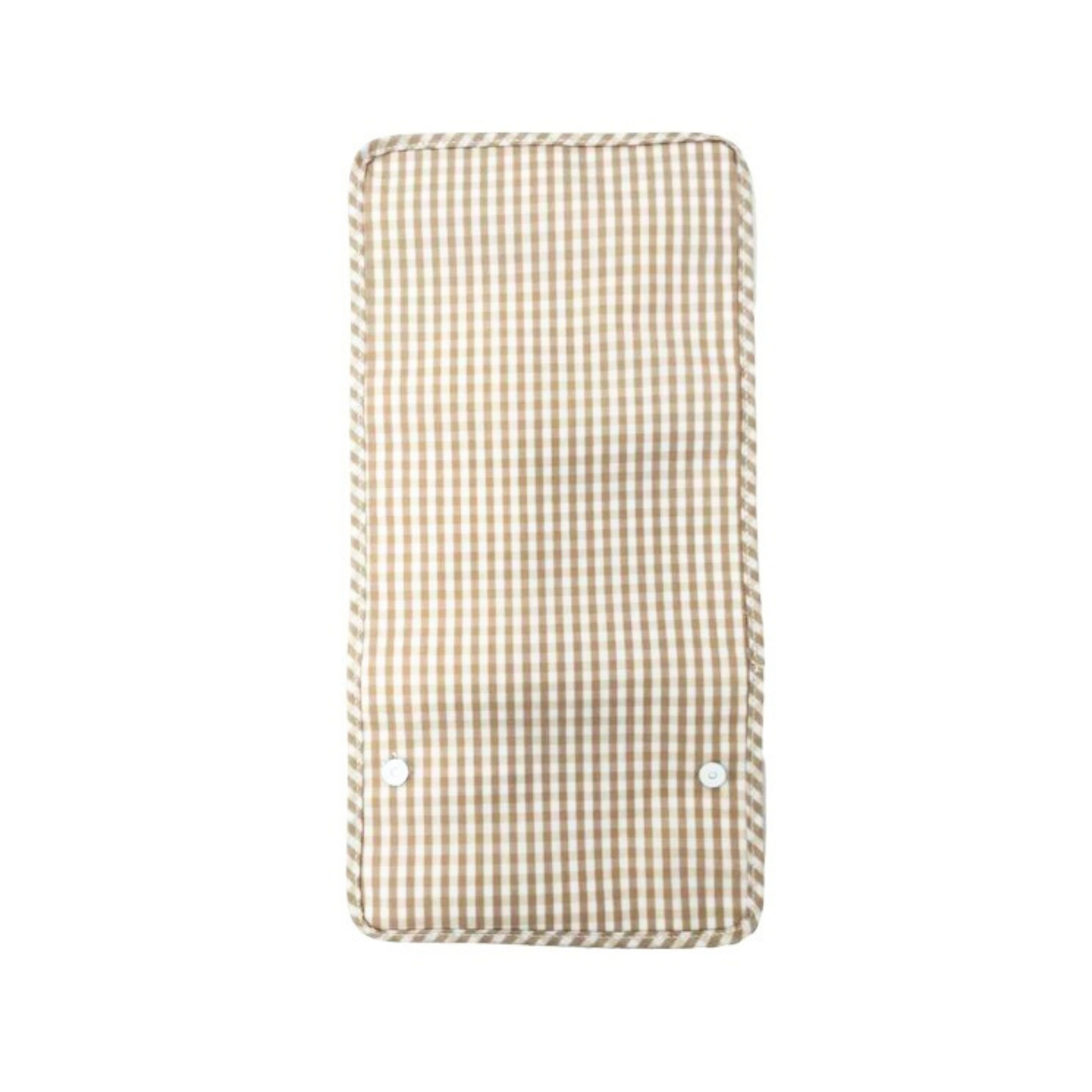 Checkered hanging toiletry bag on white background