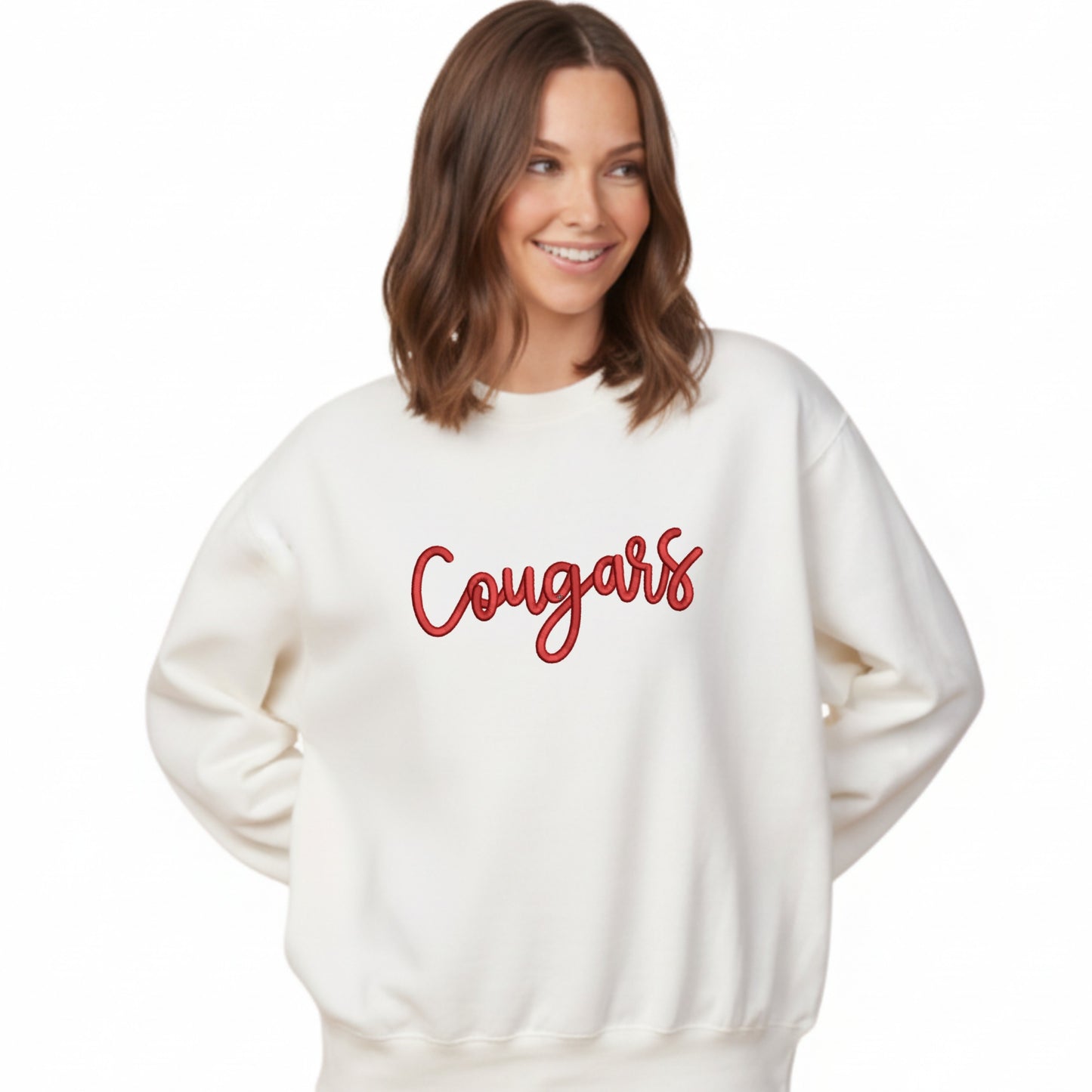 Embroidered 3D Puff Cougars Ladies Boxy Crewneck | CCSED27