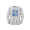 Gray sweatshirt with blue 'Cavaliers' text and logo on a white background