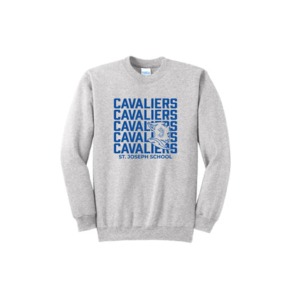 Gray sweatshirt with blue 'Cavaliers' text and logo on a white background