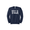 Navy blue sweatshirt with 'VILLA' printed on it against a white background