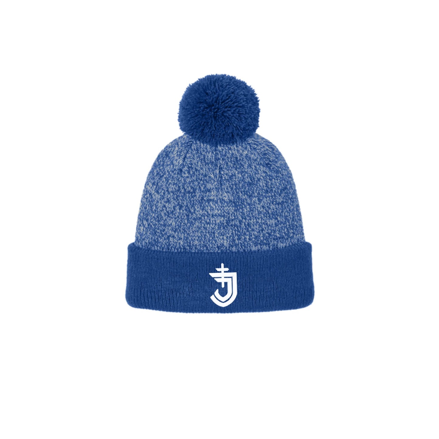 Embroidered SJS Shield Halftime Heather Pom Beanie | SJS E01