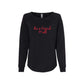 black wave wash women's crewneck with a be a friend to all sacred heart schools print in red across the chest
