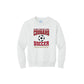 White sweatshirt with 'Calvary Christian School Cougars Soccer' text and a soccer ball graphic on a white background