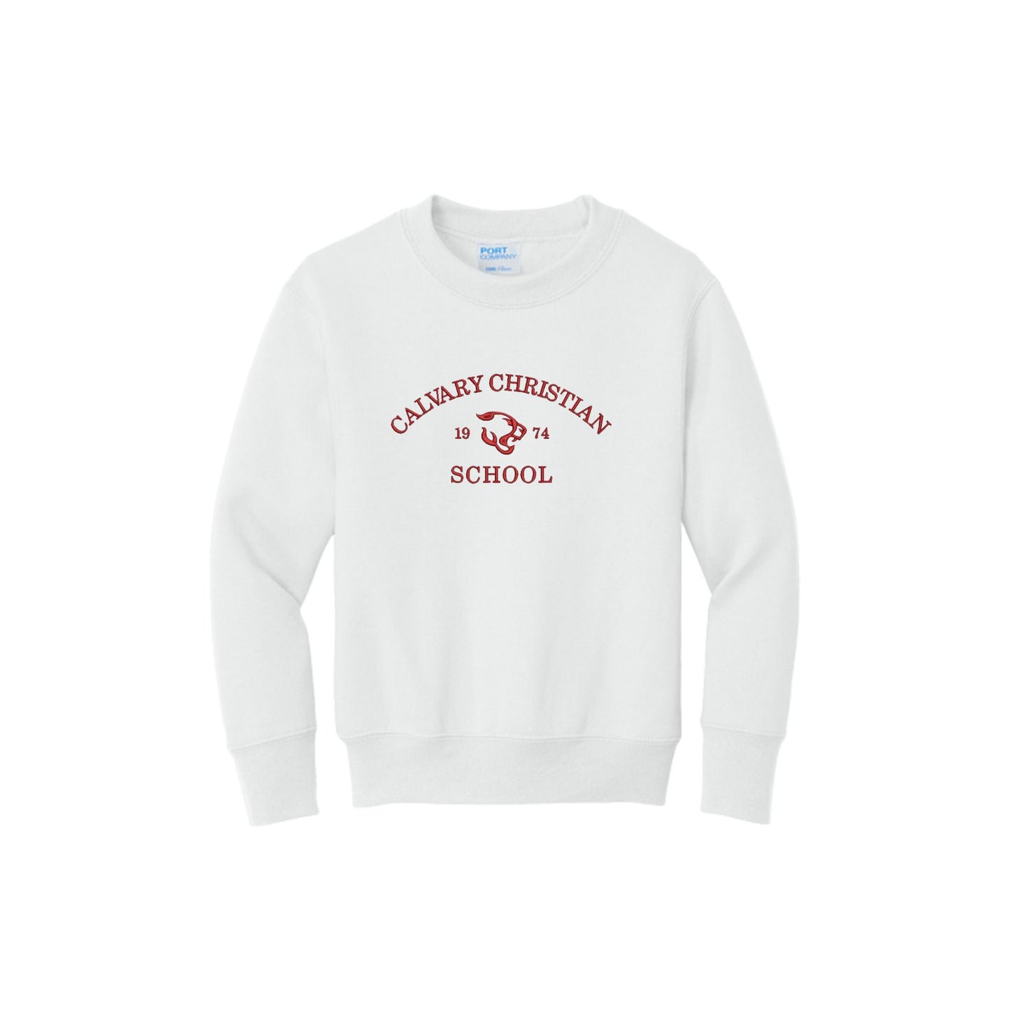 Calvary Christian School Embroidered Crewneck Sweatshirt | Adult and Youth Fit | CCSED13