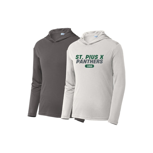 Printed St. Pius X Panthers 1958 Dri-Fit Long Sleeve Hooded Adult and Youth Tee | SPX DTF E