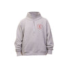 athletic heather boxy quarter zip pullover sweatshirt with custom embroidered sacred heart schools logo on the left chest in red thread