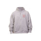 athletic heather boxy quarter zip pullover sweatshirt with custom embroidered sacred heart schools logo on the left chest in red thread