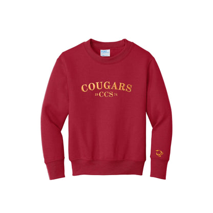 Embroidered Cougars Crewneck Sweatshirt | Cuff Embroidery | Adult and Youth Fit | CCS_BS26_E1