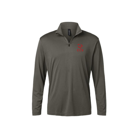 grey performance quarter zip with custom cougars ccs printed design in red ink