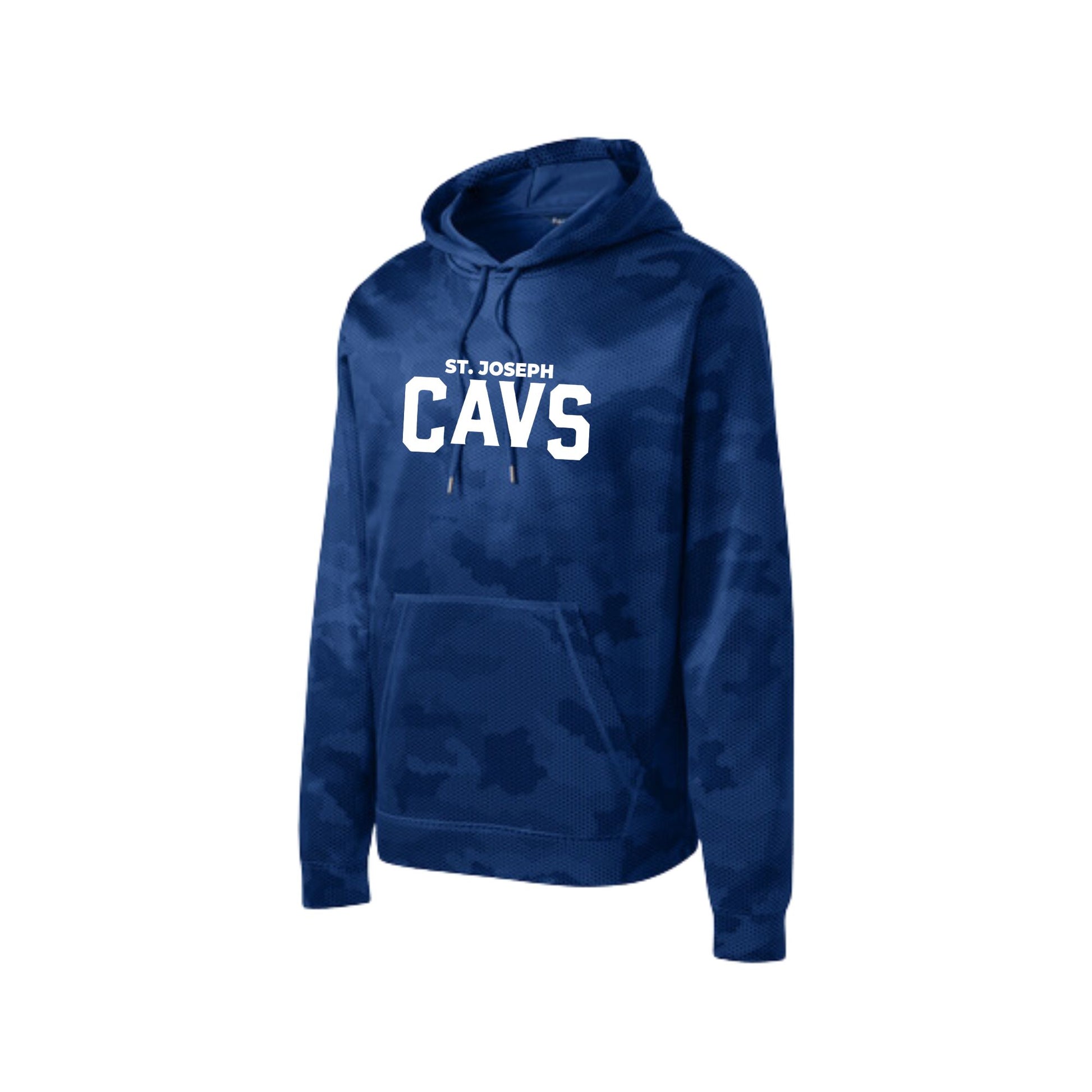 royal camohex hoodie with white st. joseph cavs print