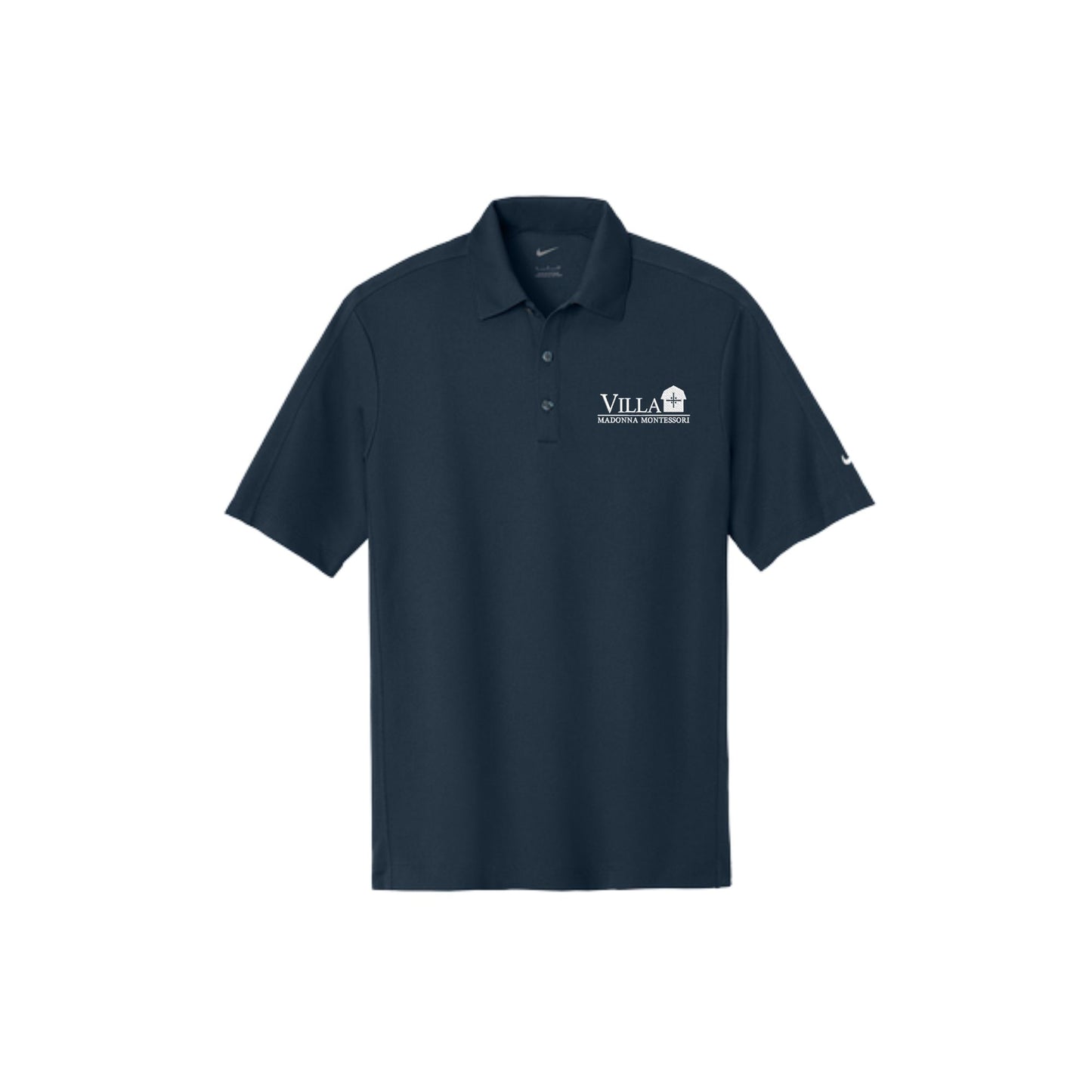 navy nike polo shirt with the VMM logo embroidered in white thread on the left chest