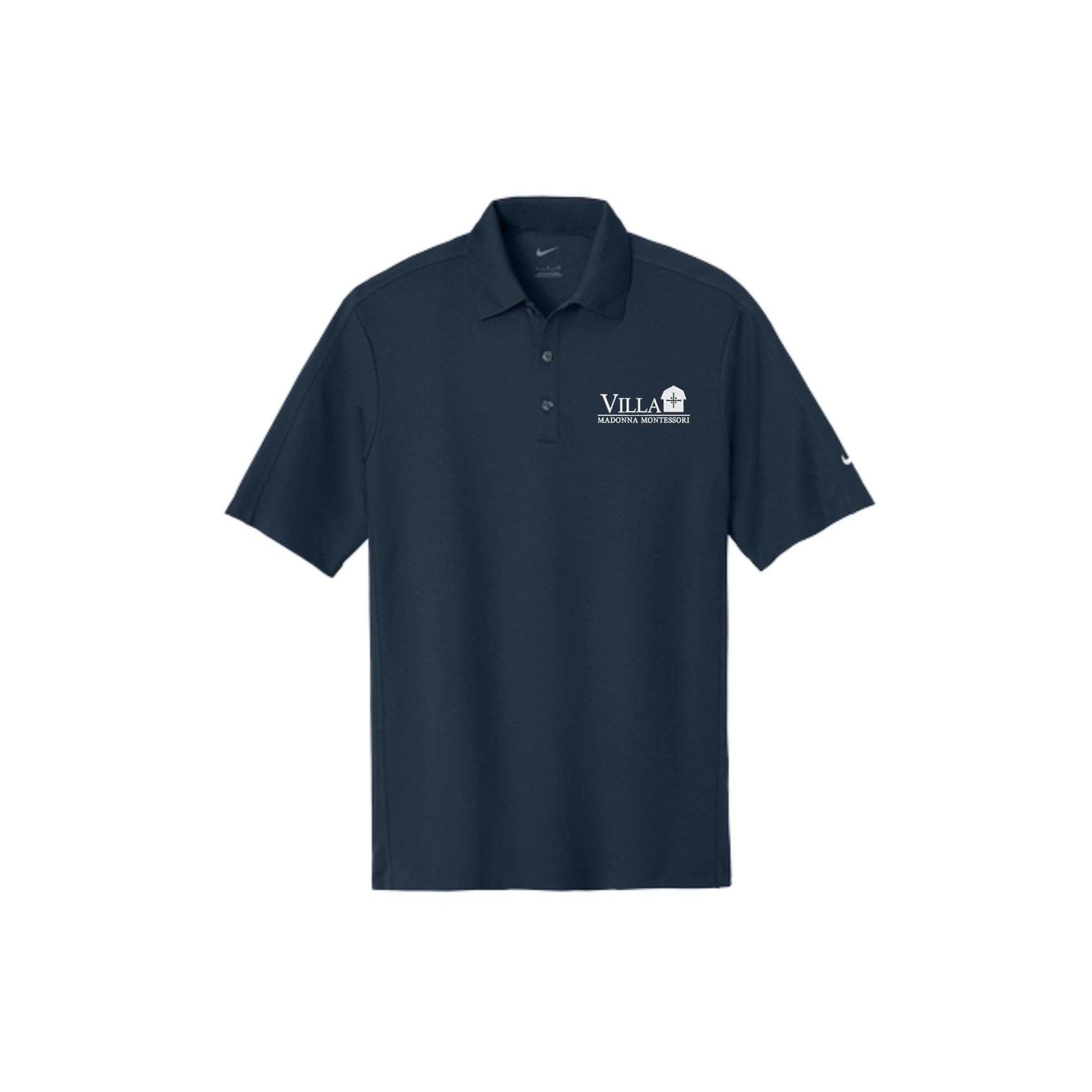 navy nike polo shirt with the VMM logo embroidered in white thread on the left chest
