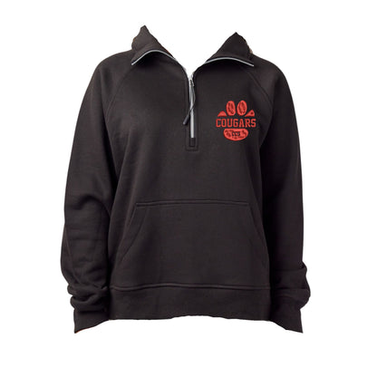 black ladies boxy quarter zip with cougars ccs paw print embroidered design